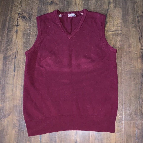 Preppy vintage burgundy scarlet red 100% wool academia sweater vest size medium - Picture 2 of 7